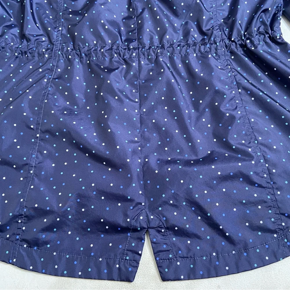 Details Intl Navy Mini Polkadot Packable Hooded Rain Jacket Size Large